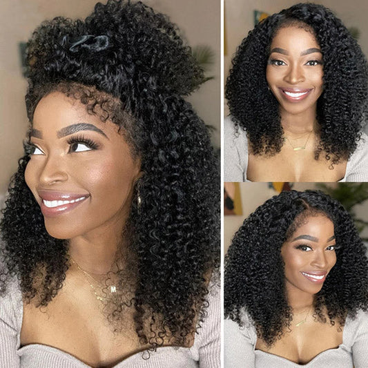 Realistic 4C Hairline 13x4 HD Lace Frontal Wig Afro Curly Human Hair Wigs High 250 Density Wig