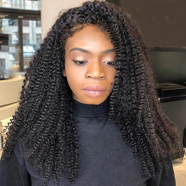 Realistic 4C Hairline 13x4 HD Lace Frontal Wig Afro Curly Human Hair Wigs High 250 Density Wig