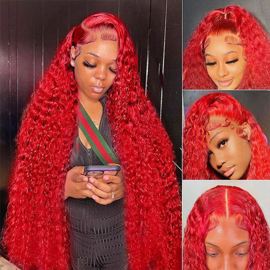 Luosiwld Pre Plucked Red Color Deep Wave 13x4 HD Lace Front Wig Colored Human Hair Wigs Nature Hairline