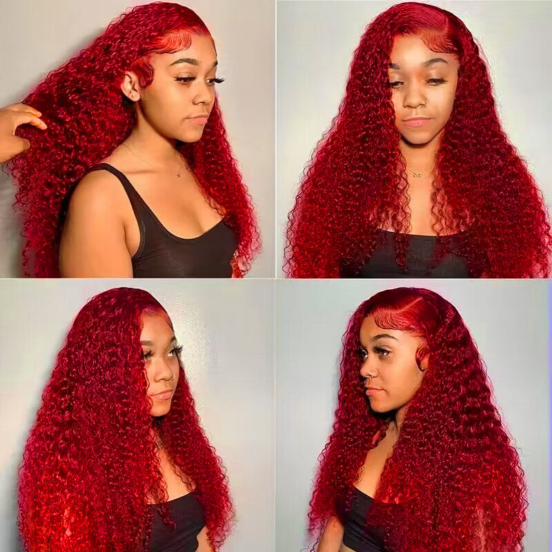 Luosiwld Pre Plucked Red Color Deep Wave 13x4 HD Lace Front Wig Colored Human Hair Wigs Nature Hairline