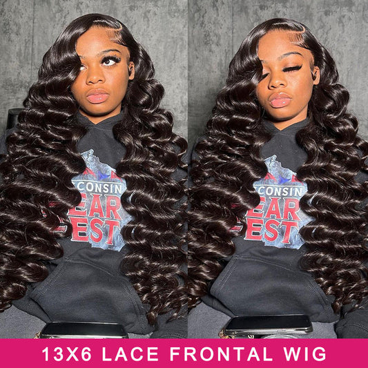 Luosiwld Loose Deep Wave Pre Bleached Wig Glueless 13x6 Lace Front Wig 180 % Density 40 Inch Human Hair Wig