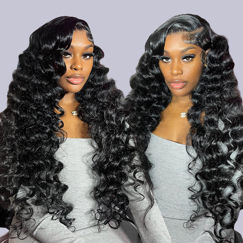 Luosiwld Loose Deep Wave Pre Bleached Wig Glueless 13x6 Lace Front Wig 180 % Density 40 Inch Human Hair Wig