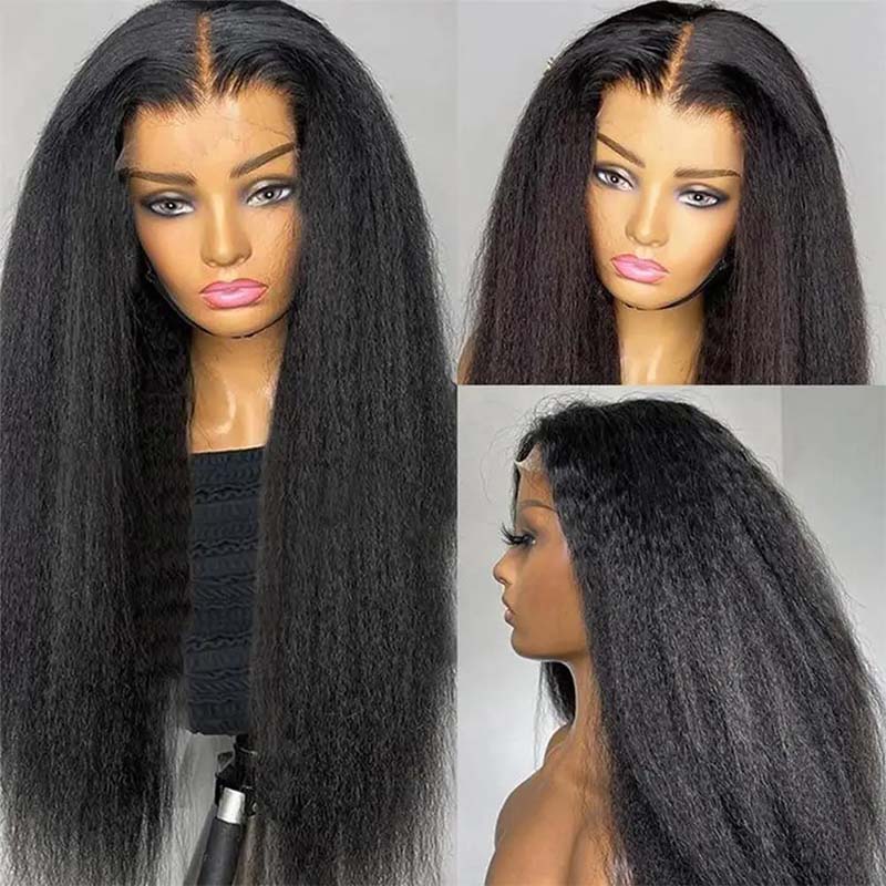 Kinky Straight Hair Wig Brazilian Yaki Human Hair Wigs 13x4 Lace Front Wig
