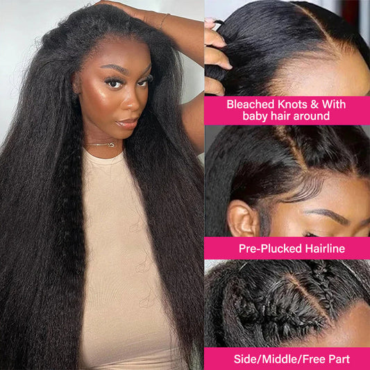 Kinky Straight Hair Wig Brazilian Yaki Human Hair Wigs 13x4 Lace Front Wig