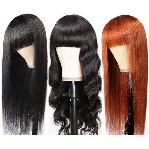 Luosiwld Beauty New Arrival Machine Made without Lace Wig With Bangs 100% Human Hair Wigs