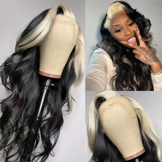 Luosiwld Glueless Wigs Blonde Skunk Stripe 5x5 HD Lace Closure Wigs Body Wave Pre Cut Lace