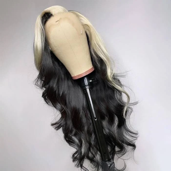 Luosiwld Glueless Wigs Blonde Skunk Stripe 5x5 HD Lace Closure Wigs Body Wave Pre Cut Lace