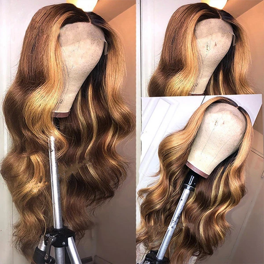 Luosiwld Honey Blonde Human Hair Wigs P4/27 Highlight Wigs Straight and Body Wave Glueless Wig