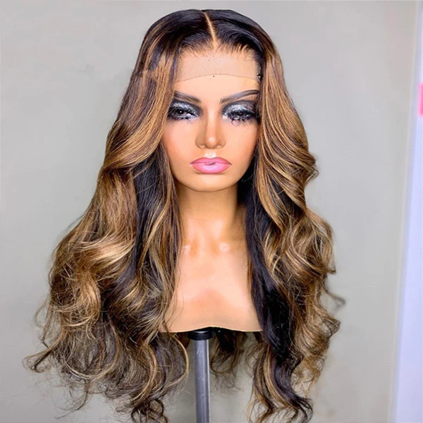 Luosiwld Honey Blonde Human Hair Wigs P4/27 Highlight Wigs Straight and Body Wave Glueless Wig