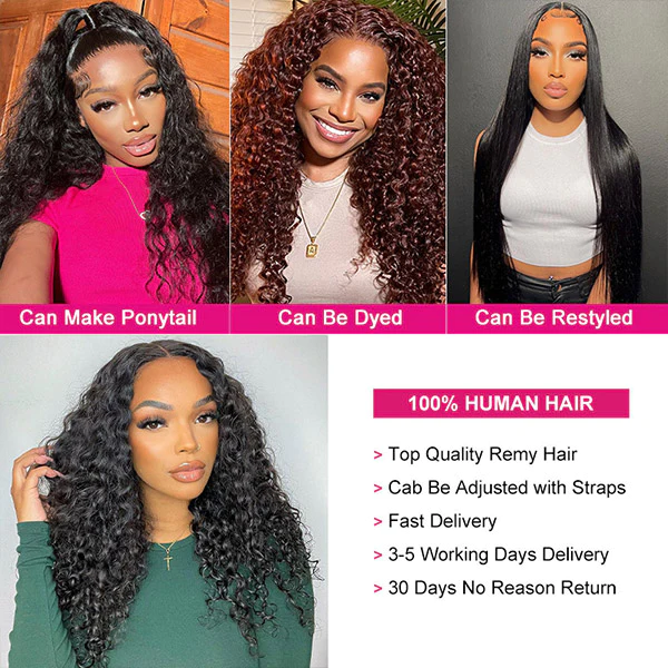 Luosiwld Deep Wave Lace Frontal Wigs HD Lace Front Wig Long Glueless Human Hair Wigs
