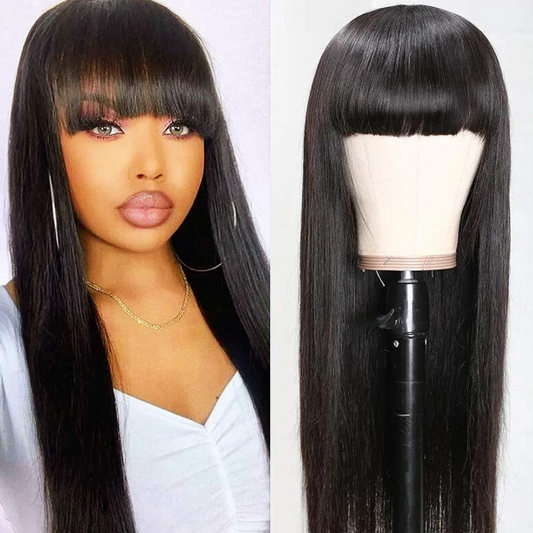 Luosiwld Beauty New Arrival Machine Made without Lace Wig With Bangs 100% Human Hair Wigs