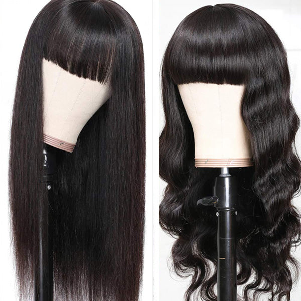 Luosiwld Beauty New Arrival Machine Made without Lace Wig With Bangs 100% Human Hair Wigs