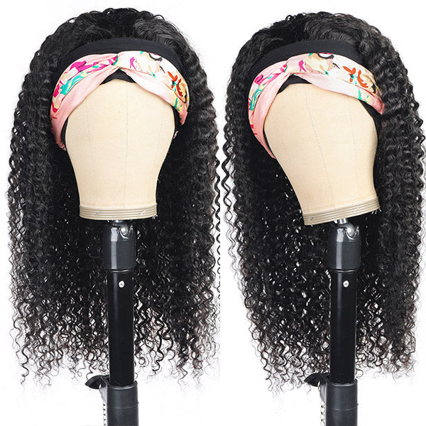 Curly Headband Wigs Glueless Human Hair Wigs with Headband