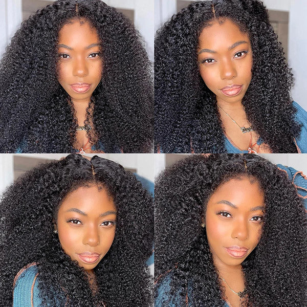 Realistic 4C Hairline 13x4 HD Lace Frontal Wig Afro Curly Human Hair Wigs High 250 Density Wig