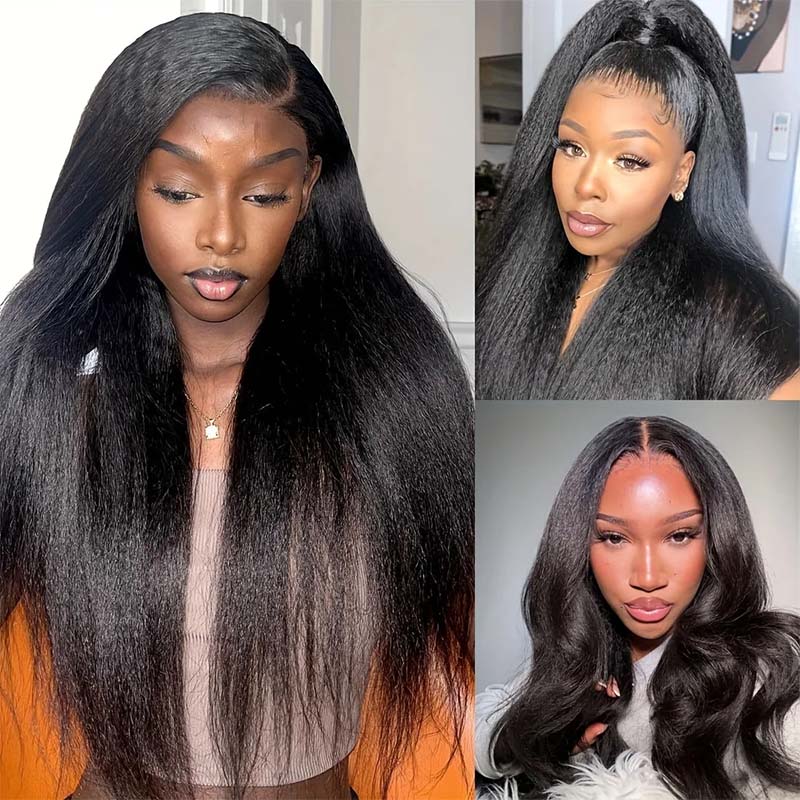 Kinky Straight Hair Wig Brazilian Yaki Human Hair Wigs 13x4 Lace Front Wig