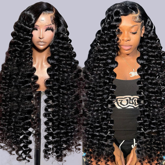 Luosiwld Loose Deep Wave Pre Bleached Wig Glueless 13x6 Lace Front Wig 180 % Density 40 Inch Human Hair Wig