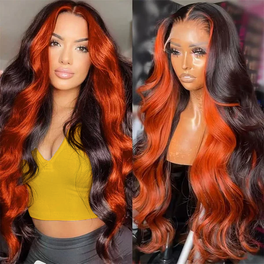 Luosiwld Ginger Black Colored Wigs 13x4 HD Glueless Human Hair Wig Highlighted Body Wave Wig Pre Plucked