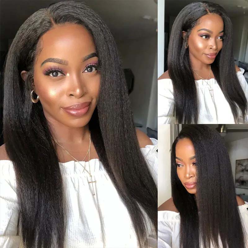 Kinky Straight Hair Wig Brazilian Yaki Human Hair Wigs 13x4 Lace Front Wig