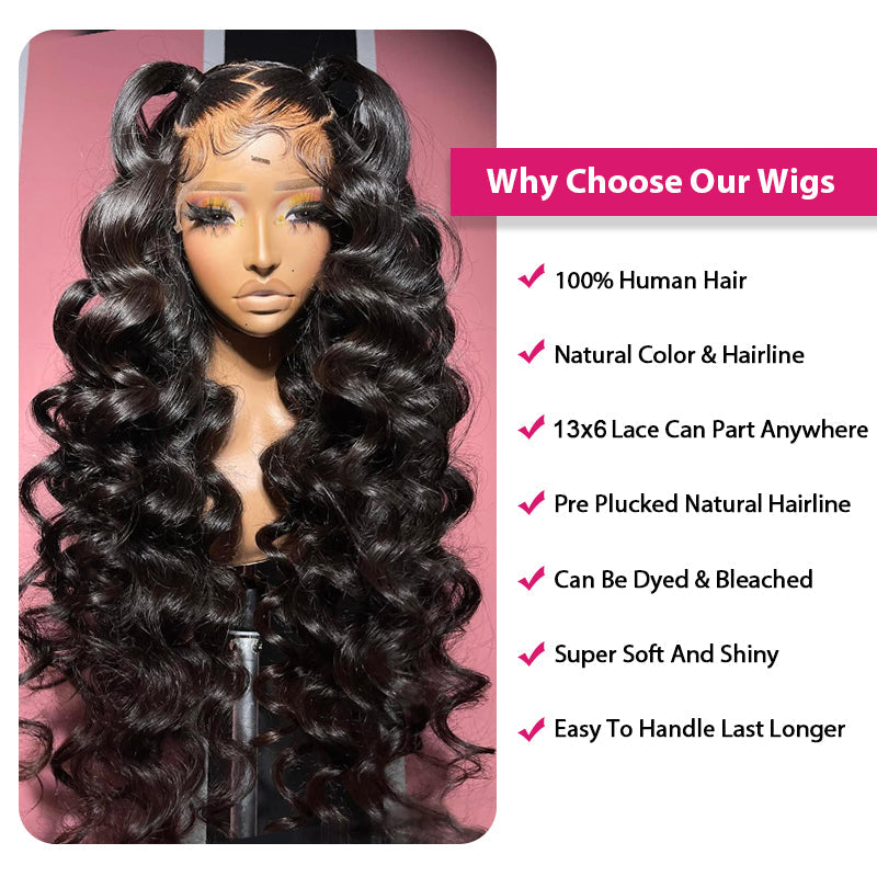 Luosiwld Loose Deep Wave Pre Bleached Wig Glueless 13x6 Lace Front Wig 180 % Density 40 Inch Human Hair Wig