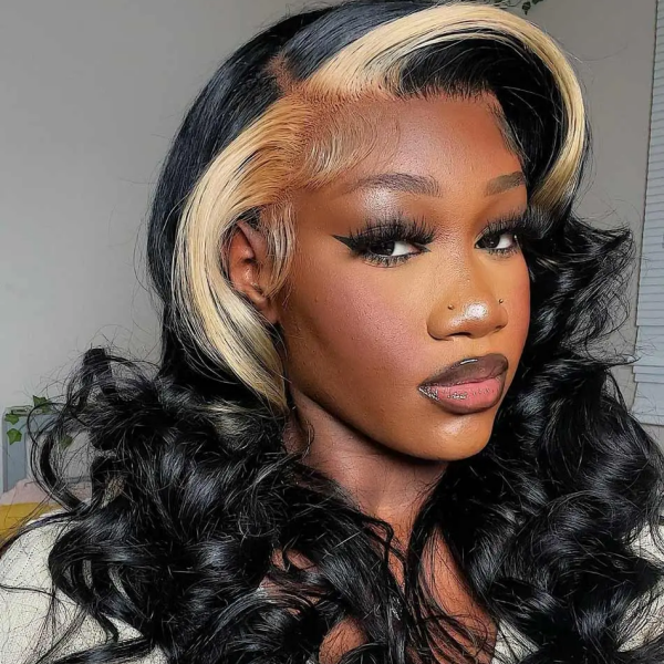 Luosiwld Glueless Wigs Blonde Skunk Stripe 5x5 HD Lace Closure Wigs Body Wave Pre Cut Lace