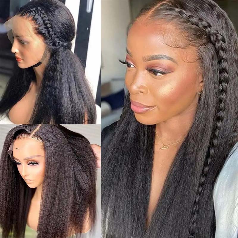 Kinky Straight Hair Wig Brazilian Yaki Human Hair Wigs 13x4 Lace Front Wig