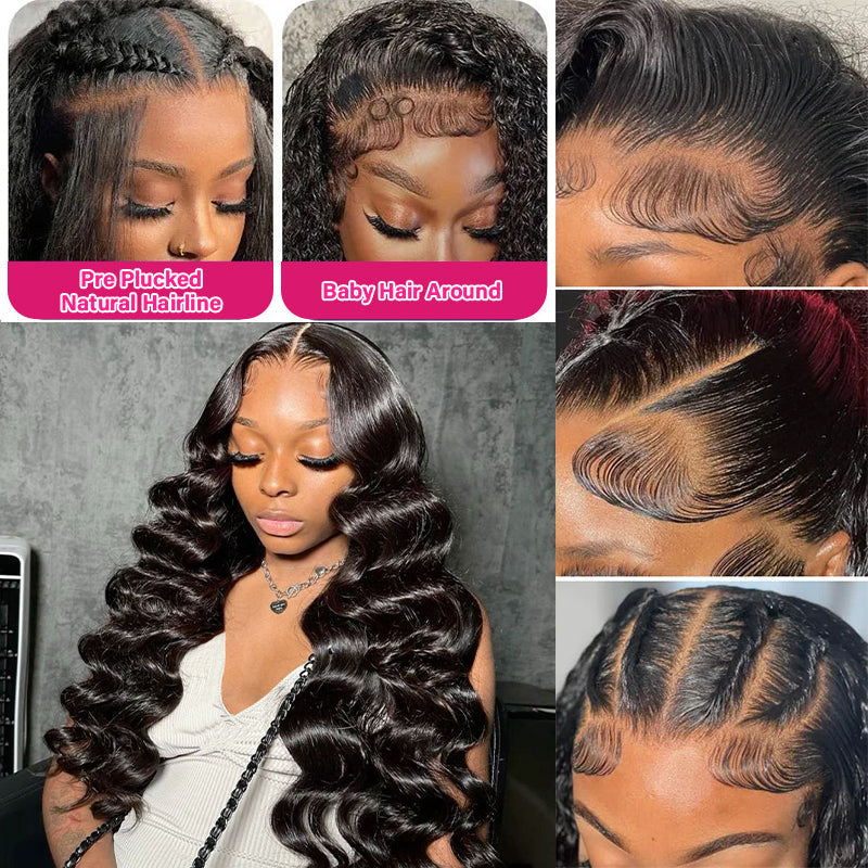Luosiwld Loose Deep Wave Pre Bleached Wig Glueless 13x6 Lace Front Wig 180 % Density 40 Inch Human Hair Wig