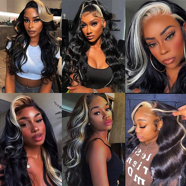 Luosiwld Glueless Wigs Blonde Skunk Stripe 5x5 HD Lace Closure Wigs Body Wave Pre Cut Lace