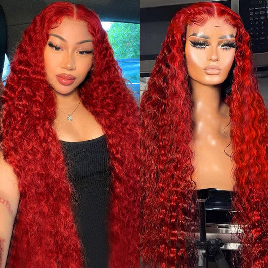 Luosiwld Pre Plucked Red Color Deep Wave 13x4 HD Lace Front Wig Colored Human Hair Wigs Nature Hairline