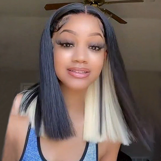 Peekaboo Highlighted Blonde Color HD 4x4/13x4 Lace Human Hair Straight Bob Wigs