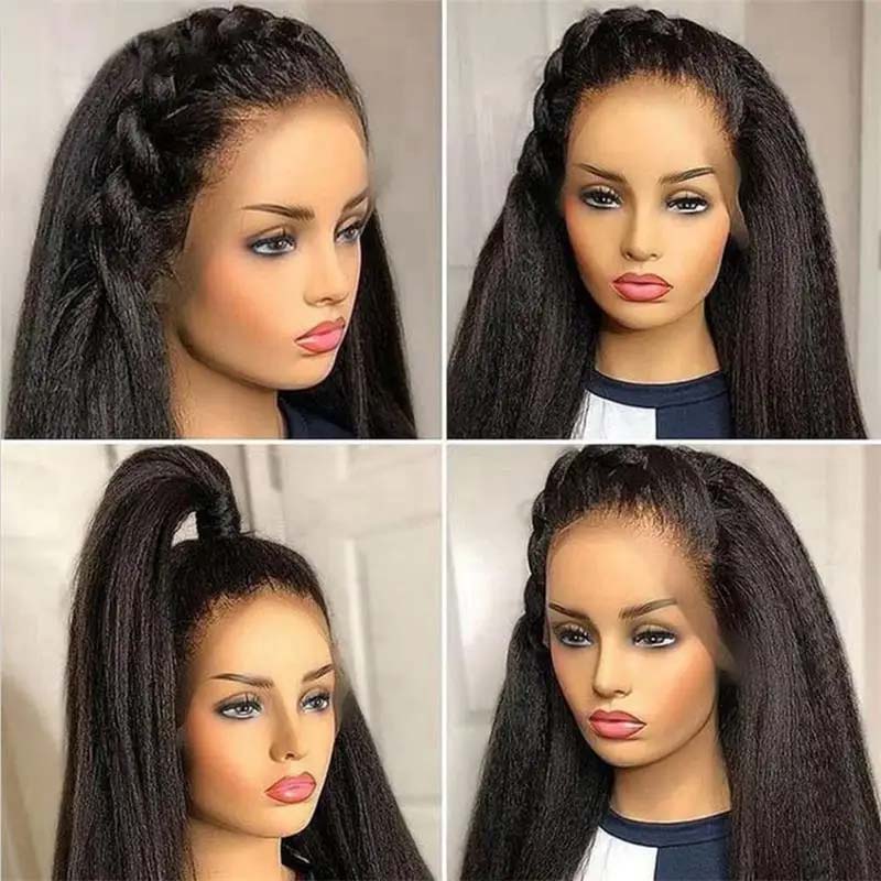 Kinky Straight Hair Wig Brazilian Yaki Human Hair Wigs 13x4 Lace Front Wig