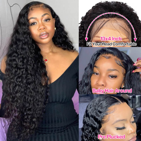 Overnight Shipping Human Hair Wigs HD Lace Frontal Wig Water Wave Long 34 Inch Wigs