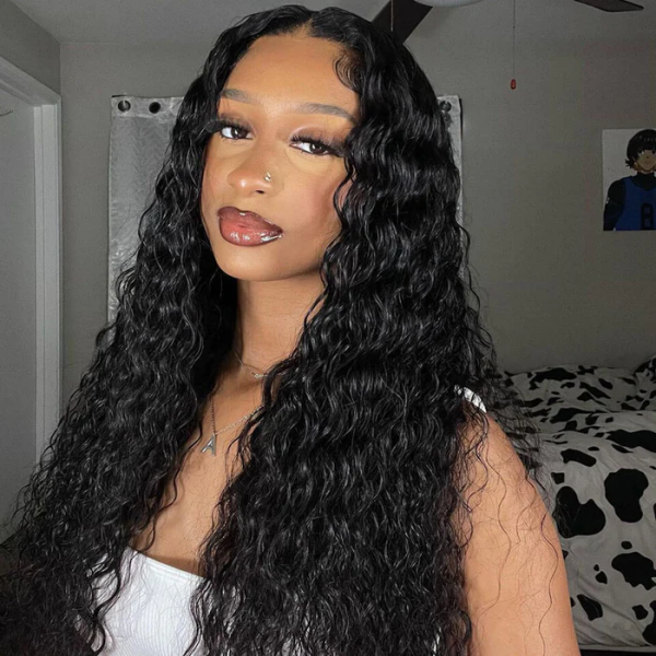 Overnight Shipping Human Hair Wigs HD Lace Frontal Wig Water Wave Long 34 Inch Wigs