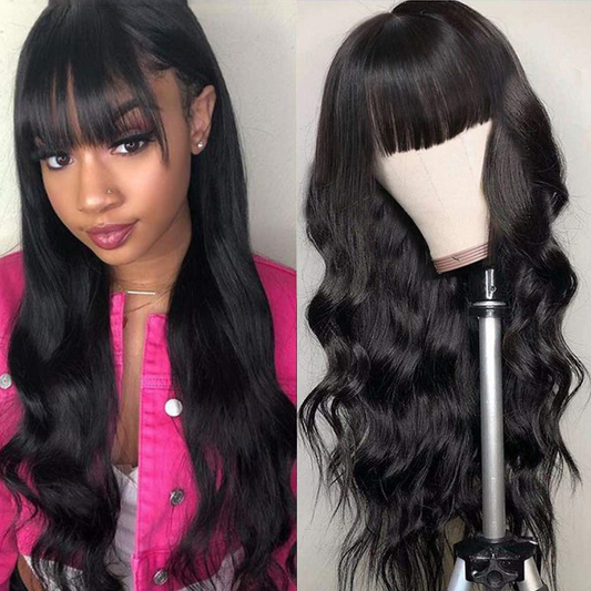 Luosiwld Beauty New Arrival Machine Made without Lace Wig With Bangs 100% Human Hair Wigs