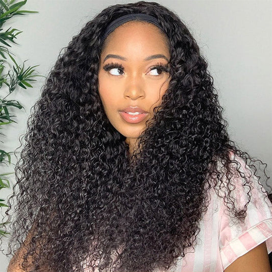 Curly Headband Wigs Glueless Human Hair Wigs with Headband