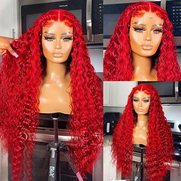 Luosiwld Pre Plucked Red Color Deep Wave 13x4 HD Lace Front Wig Colored Human Hair Wigs Nature Hairline
