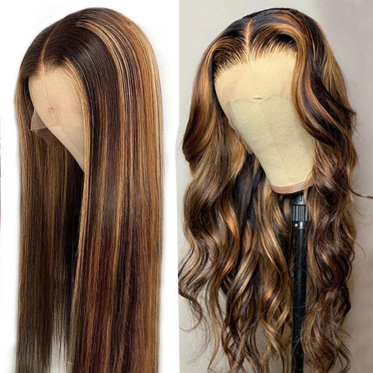 Luosiwld Honey Blonde Human Hair Wigs P4/27 Highlight Wigs Straight and Body Wave Glueless Wig