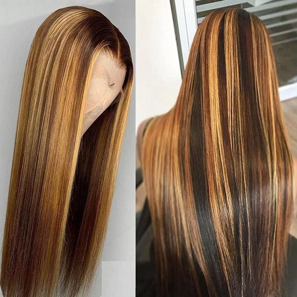 Luosiwld Honey Blonde Human Hair Wigs P4/27 Highlight Wigs Straight and Body Wave Glueless Wig